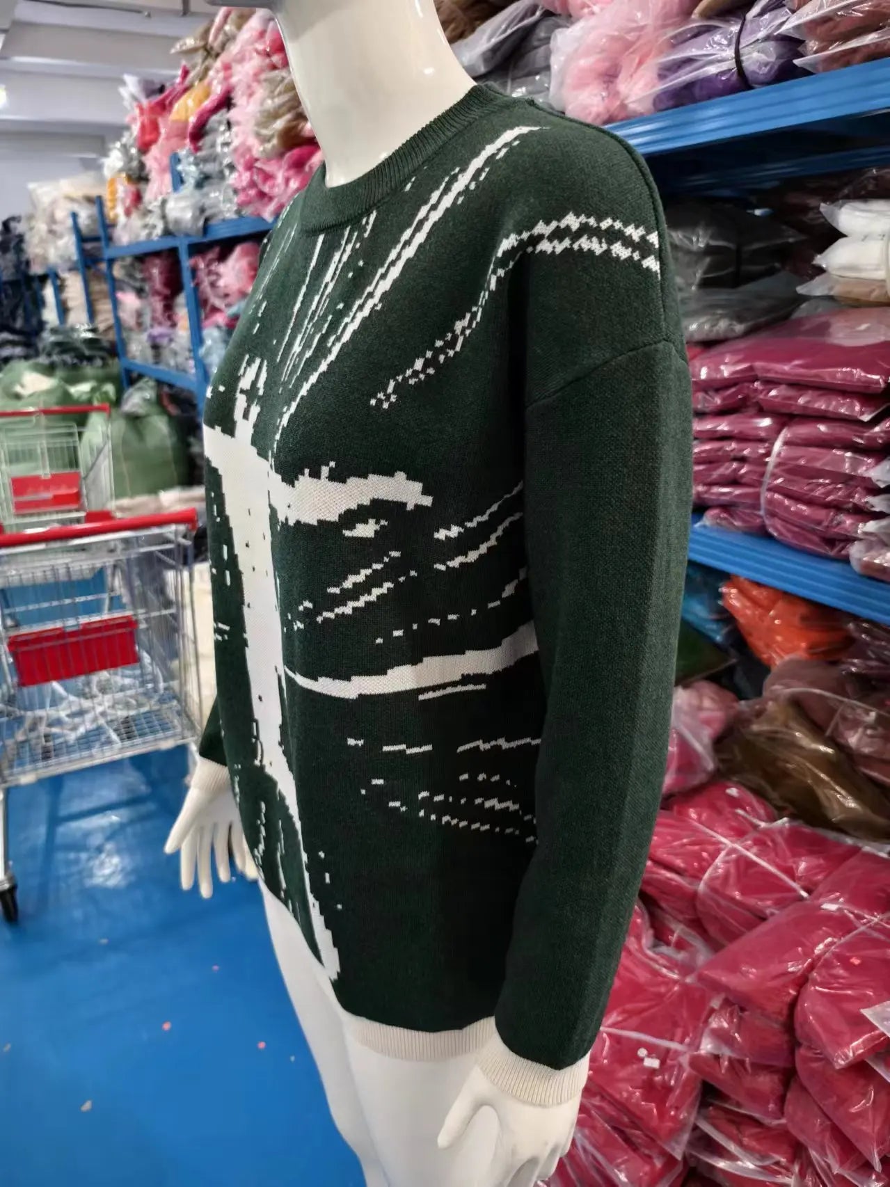 Casual Commuter Style Oversized round Neck Knitwear Women's Pullover Sweater Geometric Pattern Long Sleeve Comfortable Leisure
