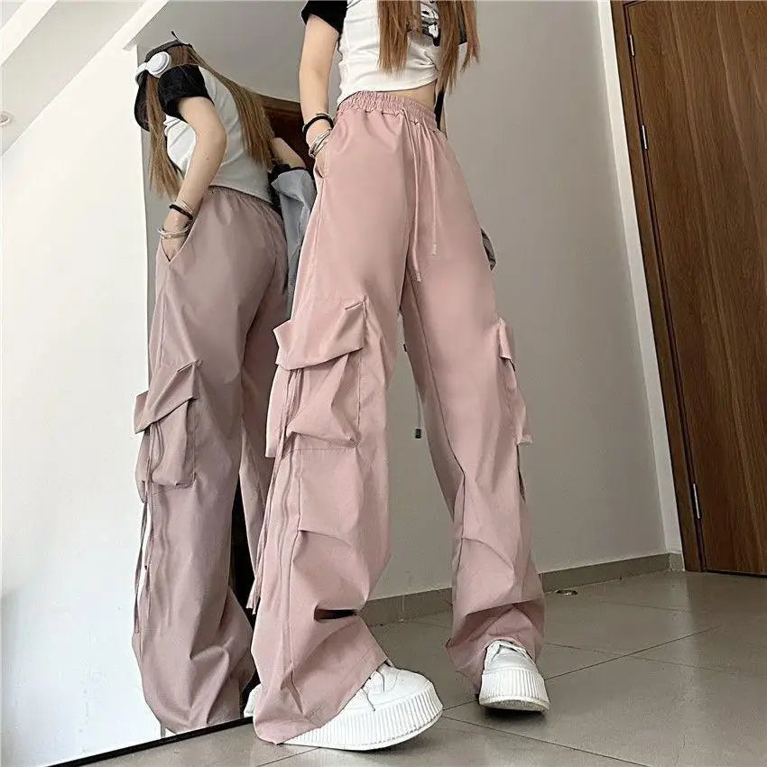 American Women's Overalls Retro Quick Drying Summer High Straight Wide Leg Streamers Loose Casual Floor Length Trousers Trend