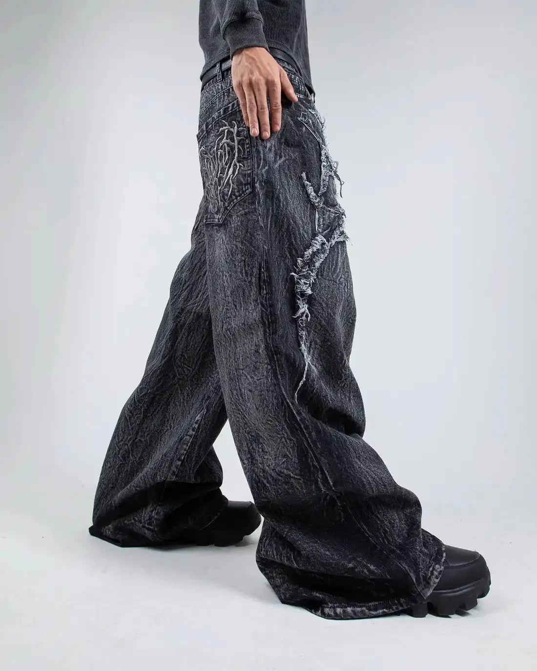 Gothic Retro Baggy Unisex Mopping Pants Y2K Phantom Jeans High Street Spider Embroidered Patch Hip Hop Streetwear Straight Jeans