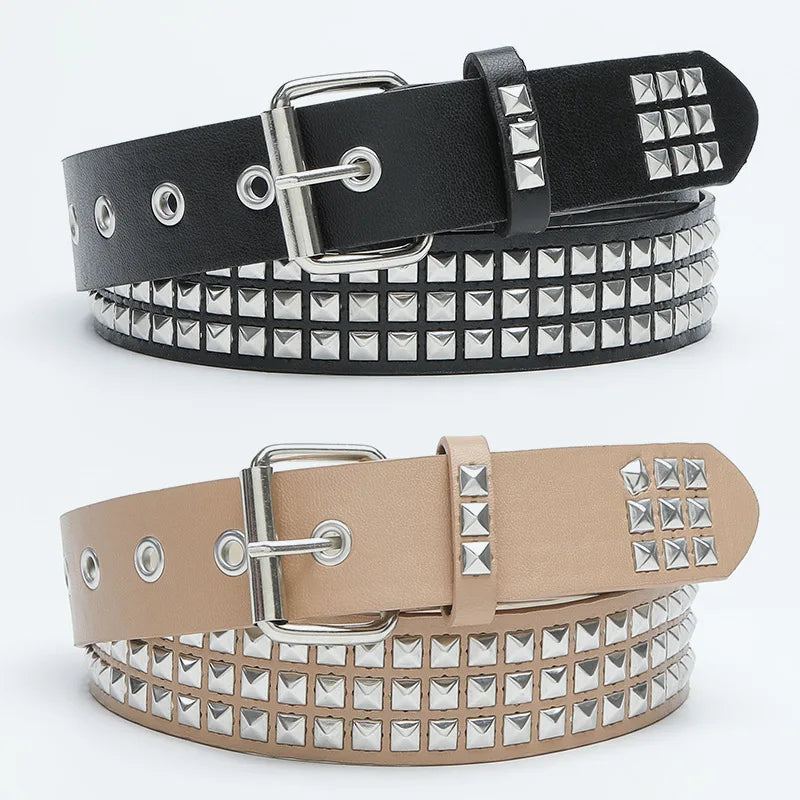 New Fashion Rivet Belt Men and Women's Studded Belt Punk Goth Rock With Pin Buckle PU Leather Waistband Jeans Y2K Accessories