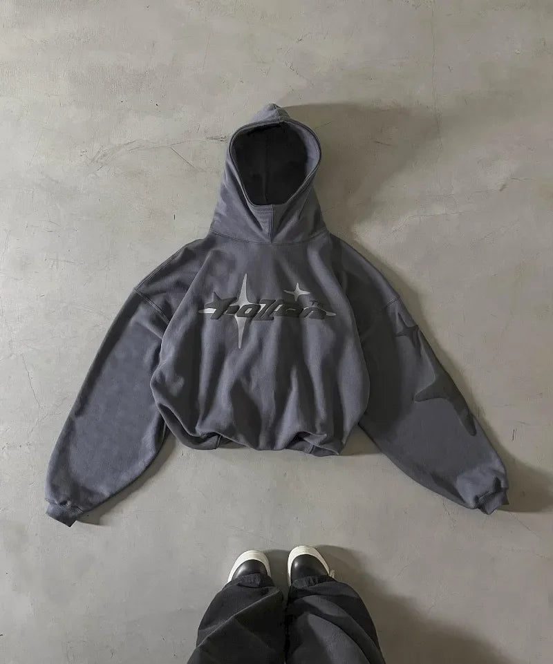 Retro Gothic Men Hoodie New American High Street TrendY2k Harajuku Men Loose and Casual Sweatshirt