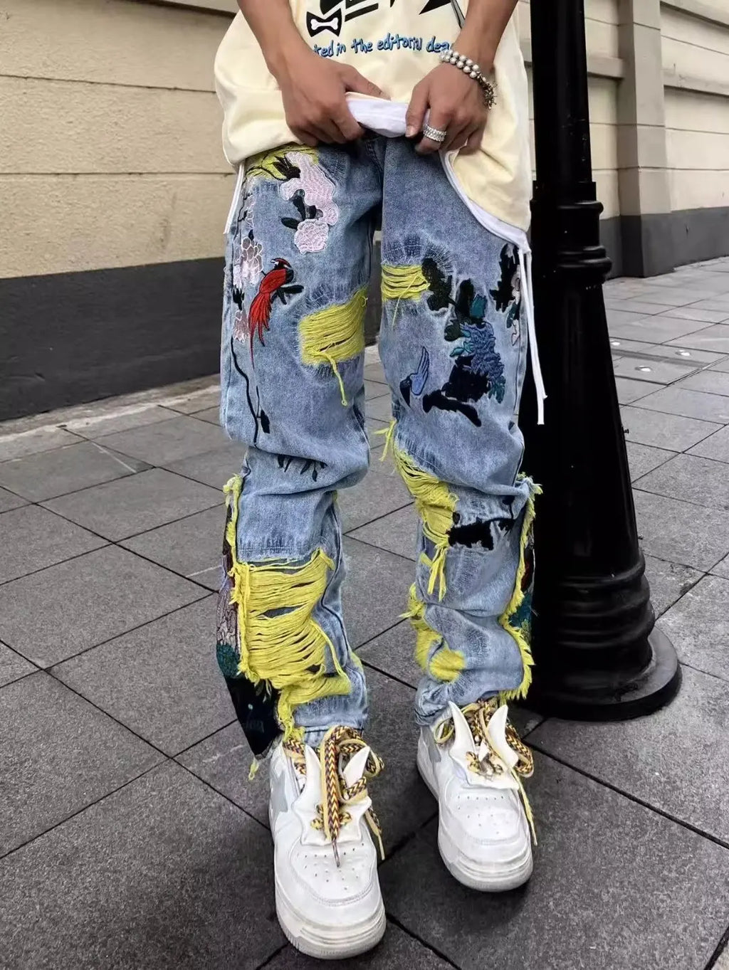 Embroidery heavy industry jeans couple summer trend hip-hop high street American style y2k new brushed loose straight-leg pants
