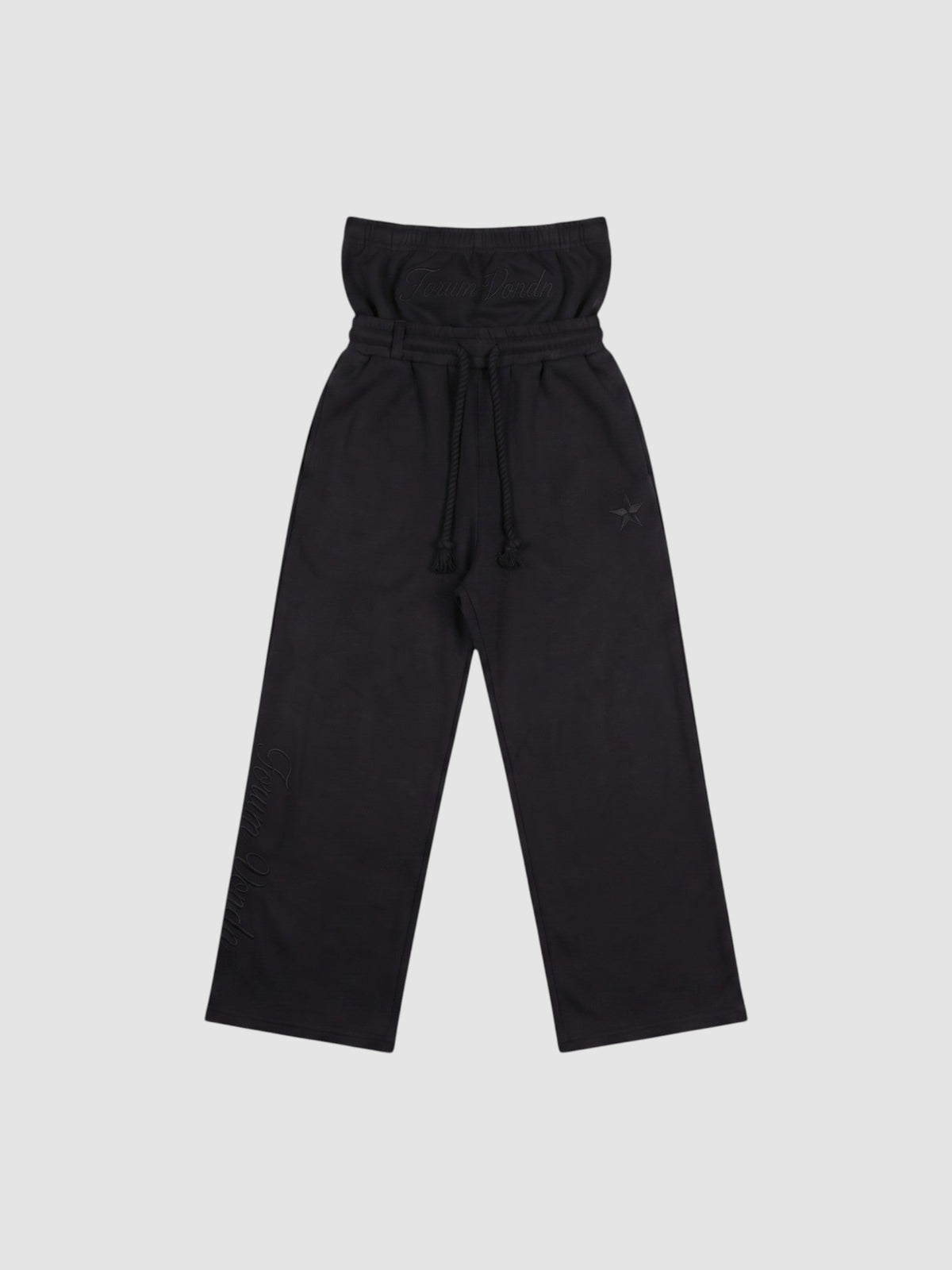 Y2K STUDIO black double waist jogging pants in heavy loopback cotton with gothic embroidery and star detail