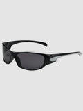 Y2K Studio wraparound sport sunglasses in black and silver with anti-reflective UV400 lenses and rubber inserts