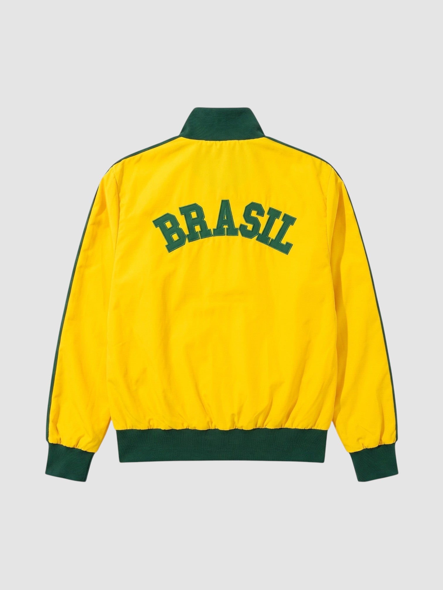 Y2K STUDIO yellow and green Brasil track jacket with back embroidery and ribbed collar, cuffs, and hem