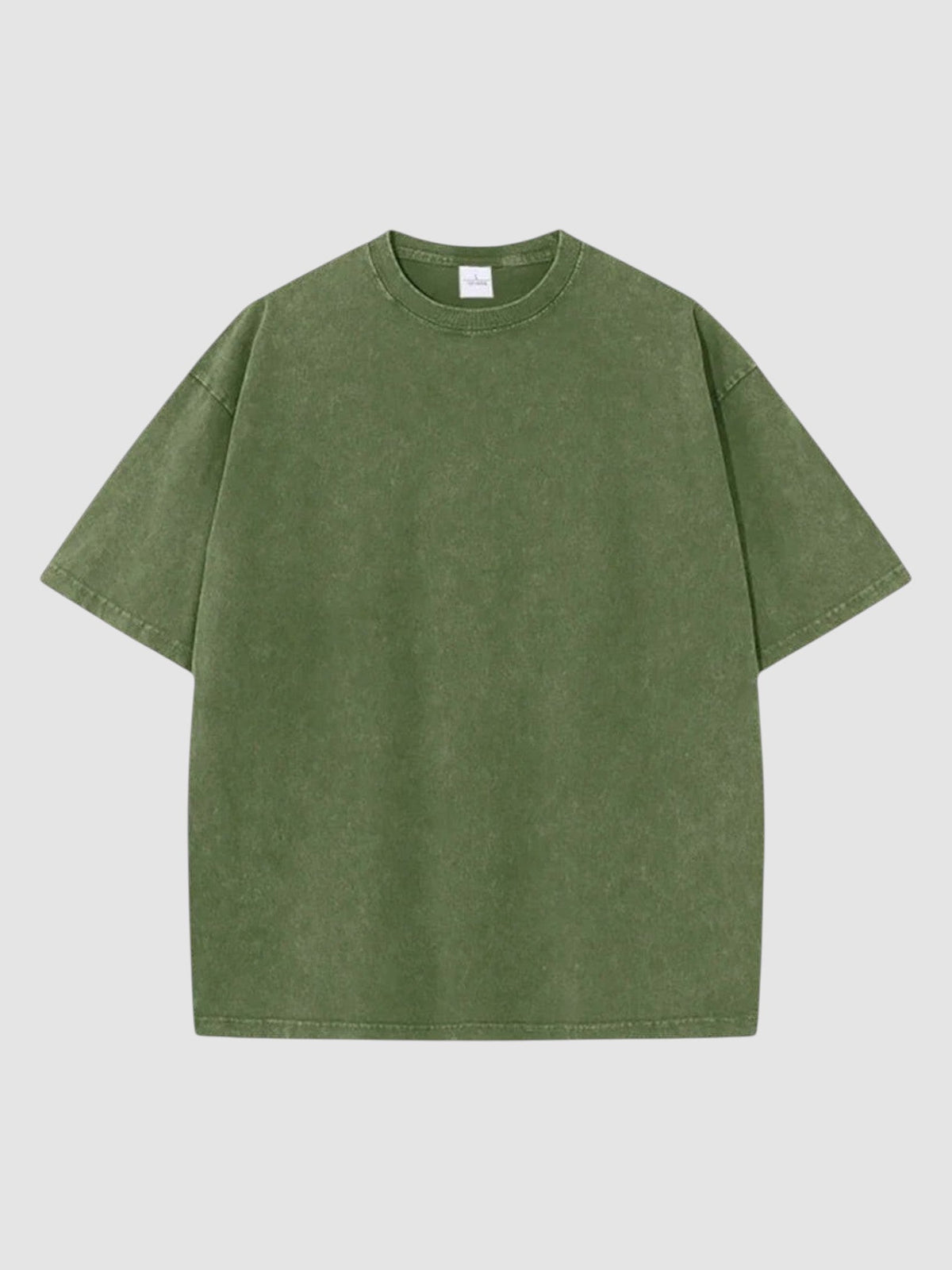Y2K Studio olive green vintage washed cotton t-shirt with a relaxed fit, round neck, and short sleeves.