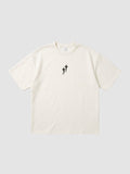 Y2K Studio oversized cream polyester t-shirt with a small black star graphic on the chest and ribbed crew neck.