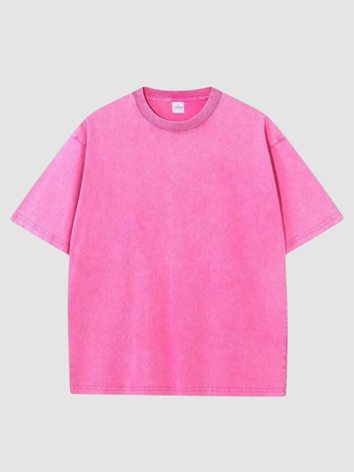 Y2K Studio pink vintage washed cotton t-shirt with a crew neck and loose fit for a relaxed everyday look.