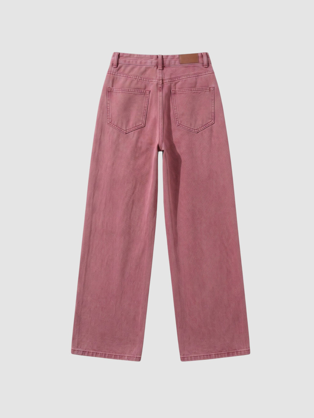 Y2K Studio wide leg jeans in faded pink cotton blend with back pockets and high waist, back view