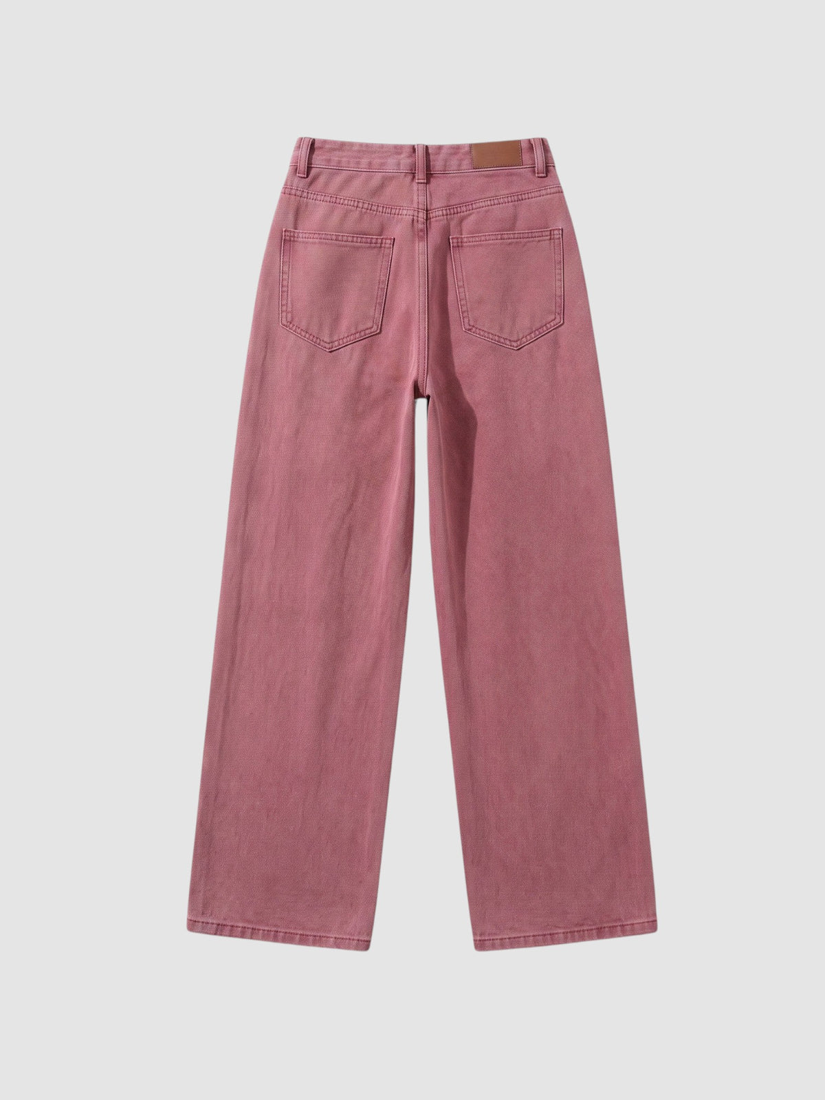 Y2K Studio wide leg jeans in faded pink cotton blend with back pockets and high waist, back view
