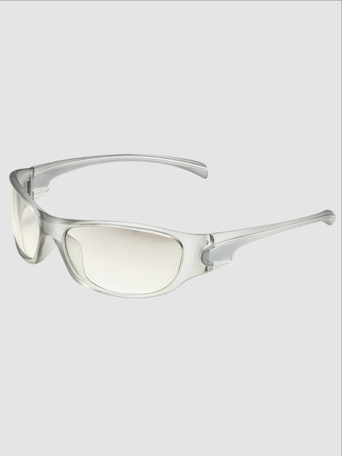 Y2K Studio silver wraparound sport sunglasses with polycarbonate frame and anti-reflective UV400 lenses
