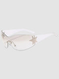 Y2K Studio Y2K star shield sunglasses with a frameless gradient lens and silver star detail on clear temples