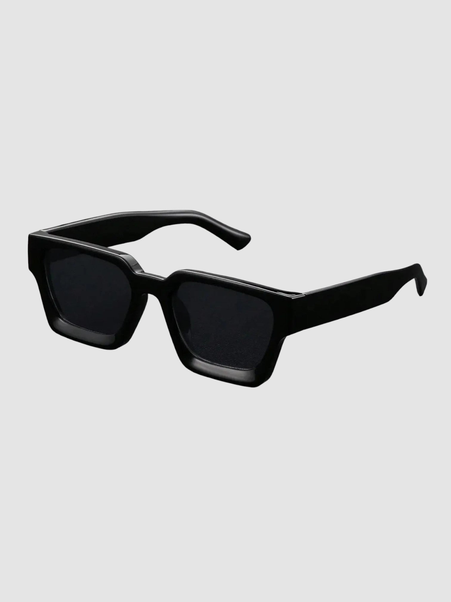 Y2K Studio thick black rectangular sunglasses with wide frames and UV400 polycarbonate lenses