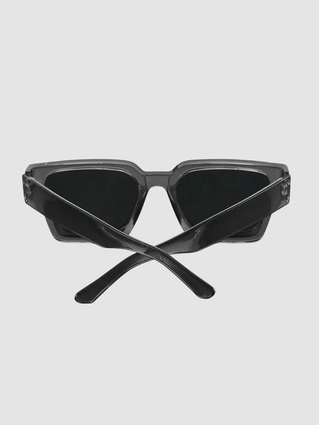 Y2K Studio thick rectangular sunglasses in crystal grey with wide temples and UV400 polycarbonate lenses