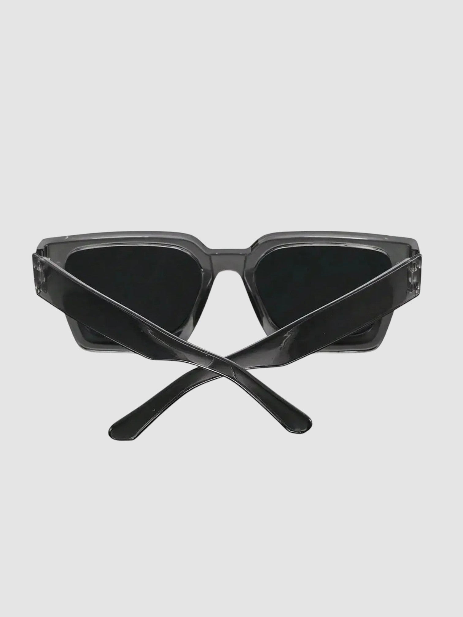 Y2K Studio thick rectangular sunglasses in crystal grey with wide temples and UV400 polycarbonate lenses