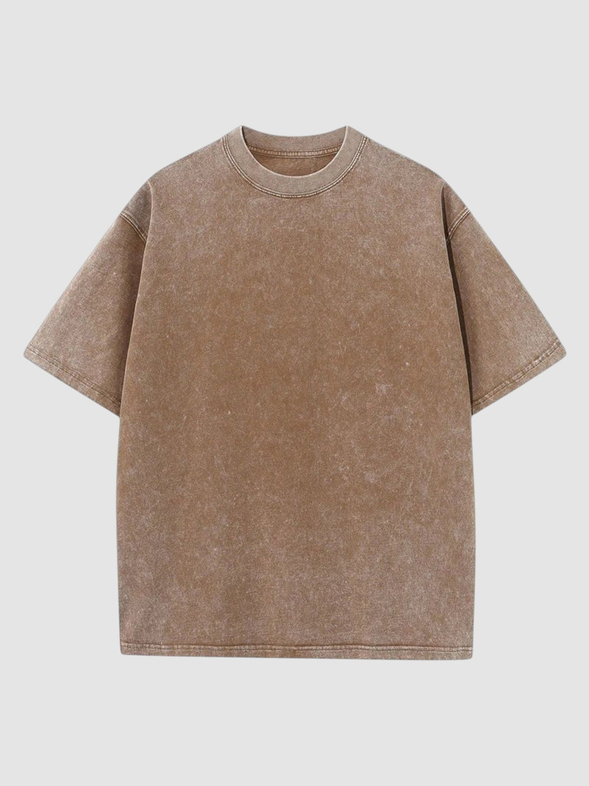 Y2K Studio vintage washed brown cotton t-shirt with a relaxed fit, crew neck, and short sleeves.