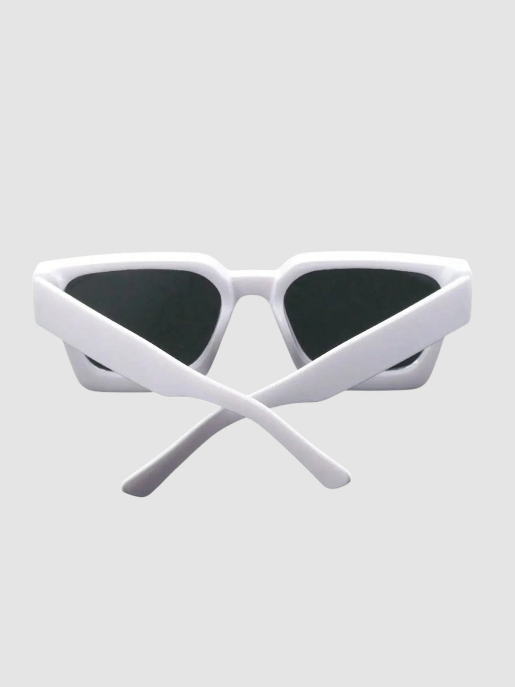 Y2K Studio white thick rectangular Y2K sunglasses with wide temples and UV400 polycarbonate lenses