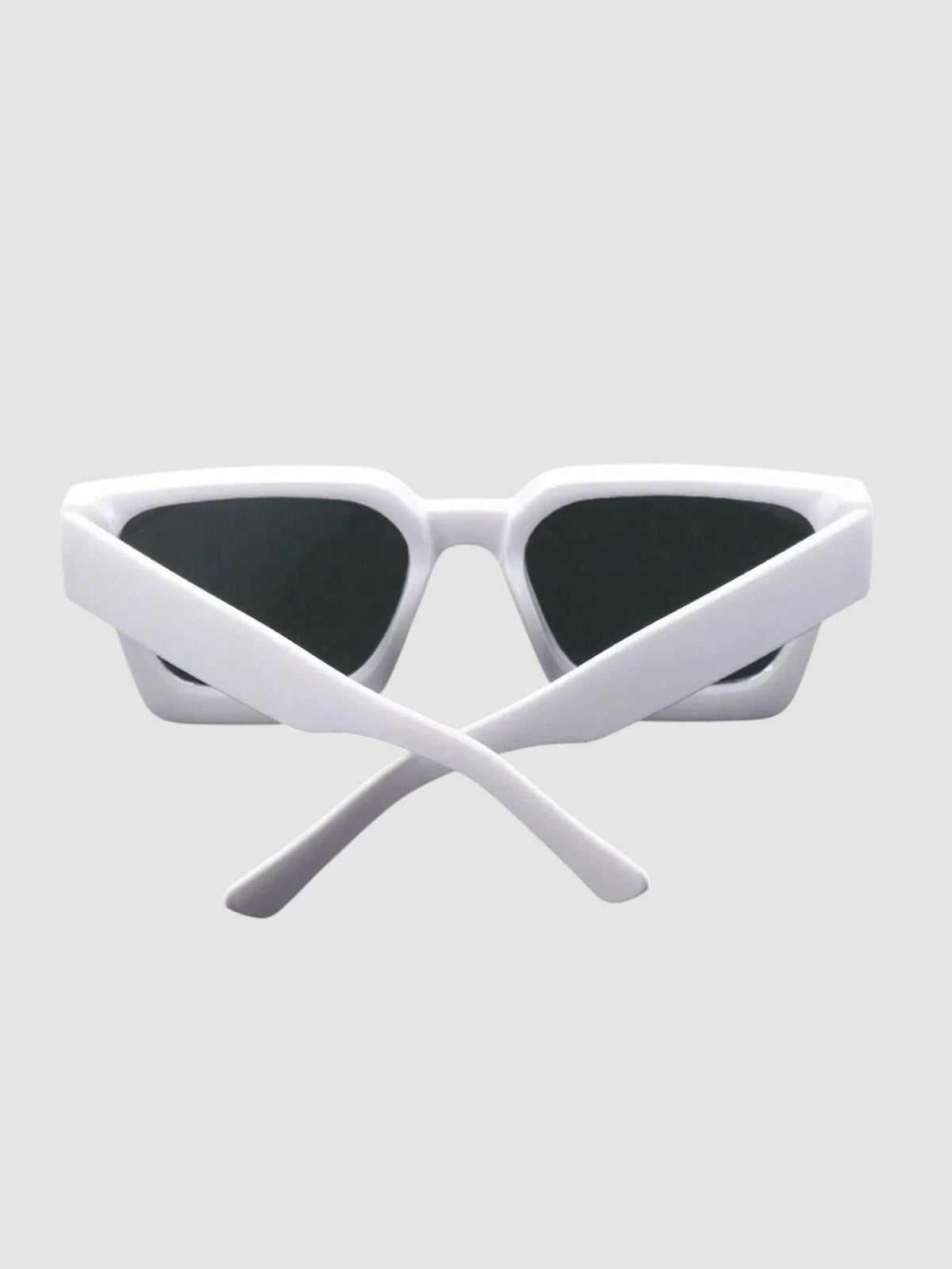Y2K Studio white thick rectangular Y2K sunglasses with wide temples and UV400 polycarbonate lenses